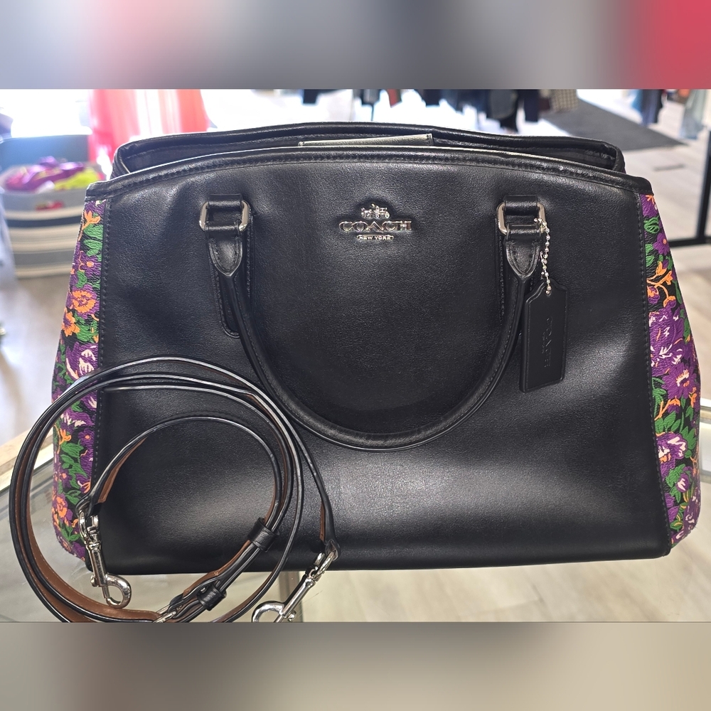 Coach Black Bag with Colorful Floral Design